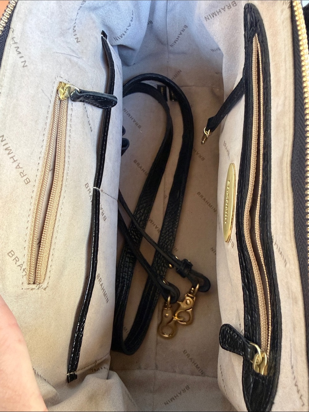 Brahmin Black Croc-Embossed & Brown Haircalf Satchel - Picture 7 of 10